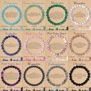 12PCS Gemstone Crystal Bracelets Set Women Men Beaded Jewelry Gifts